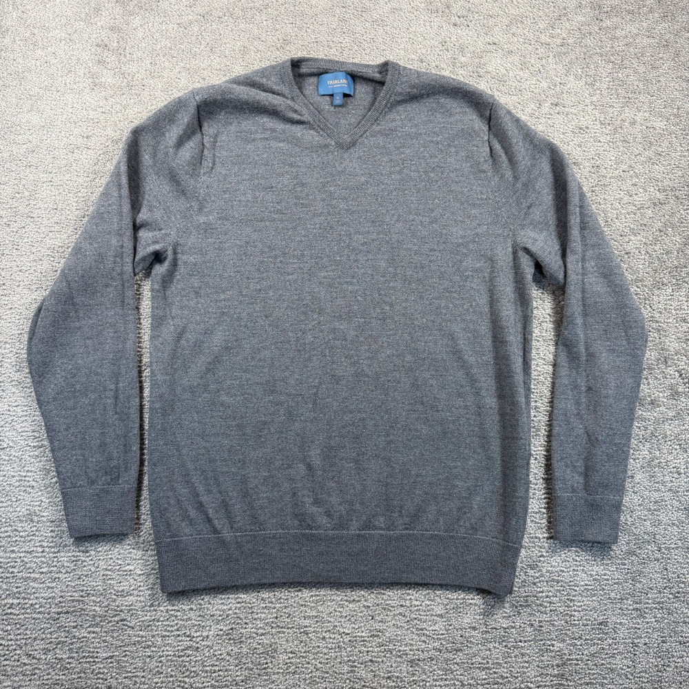Fairlane Mens XL Merino Wool V-Neck Sweater Charcoal Gray